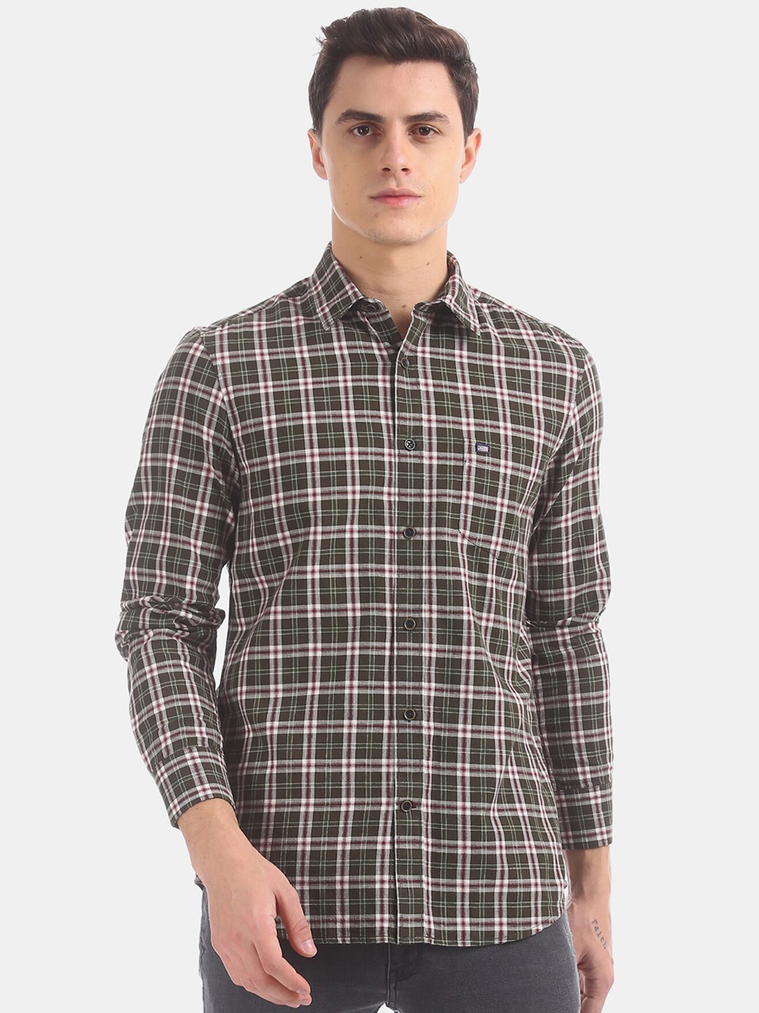 

Arrow Sport Men Green Regular Fit Checked Casual Shirt