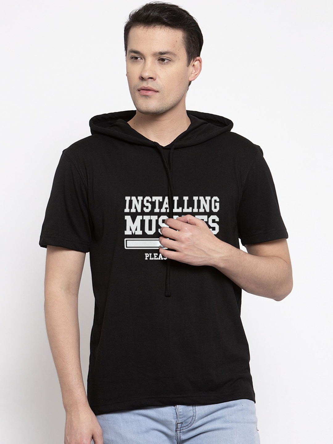 

Friskers Men Black Printed Hood T-shirt