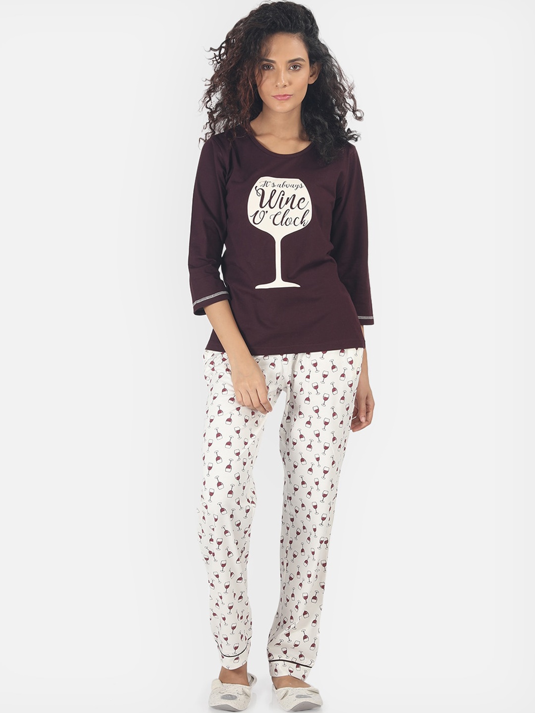 

Nite Flite Women Maroon & White Printed Nightsuit
