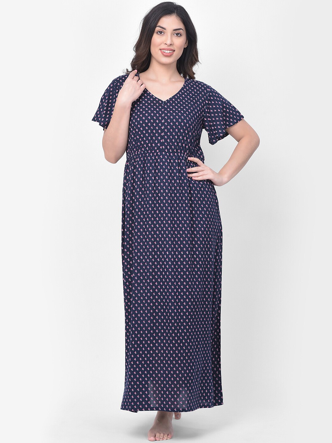 

Clovia Women Navy Blue & Pink Printed Nightdress