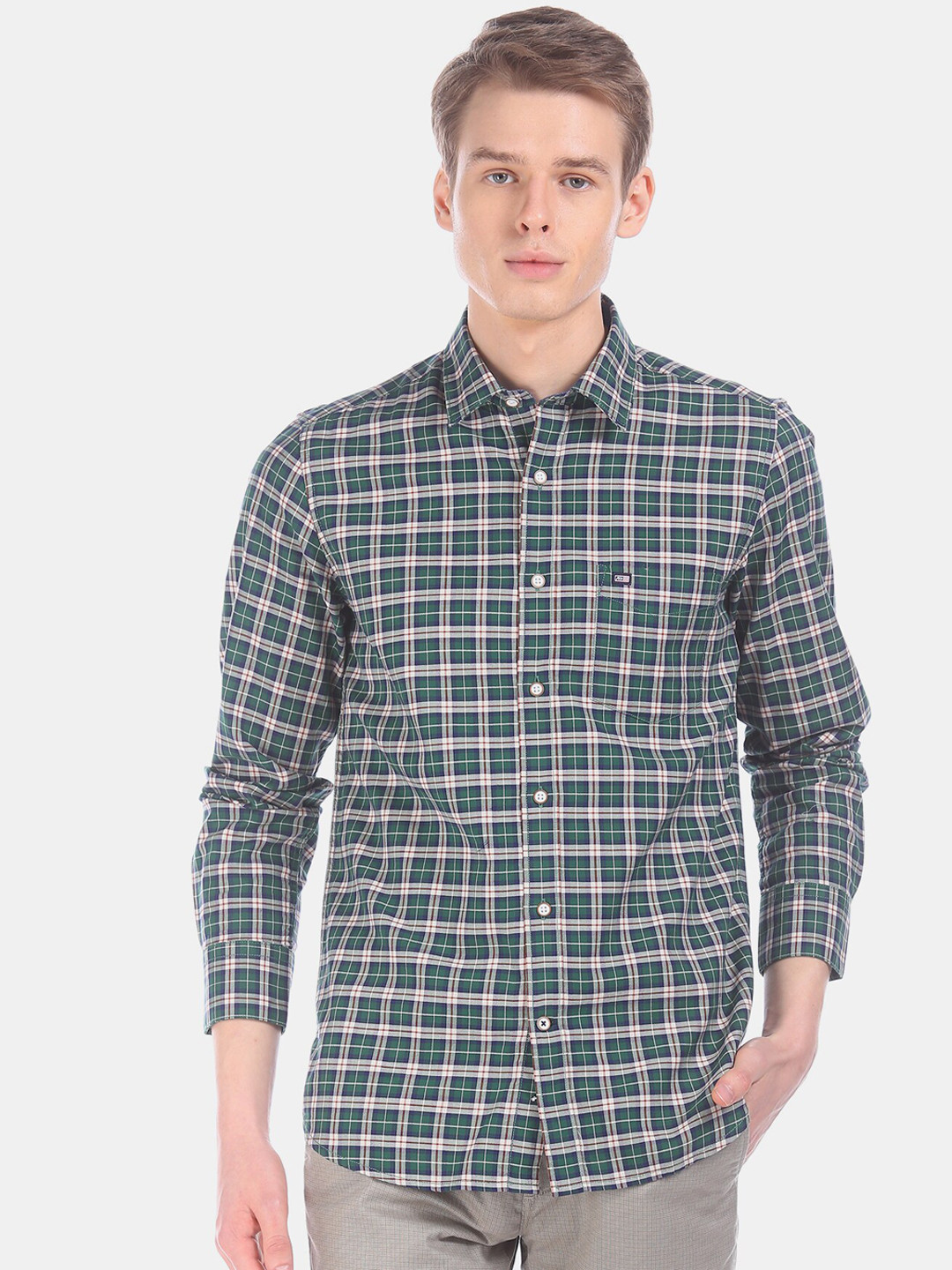

Arrow Sport Men Green & Off-White Regular Fit Checked Casual Shirt