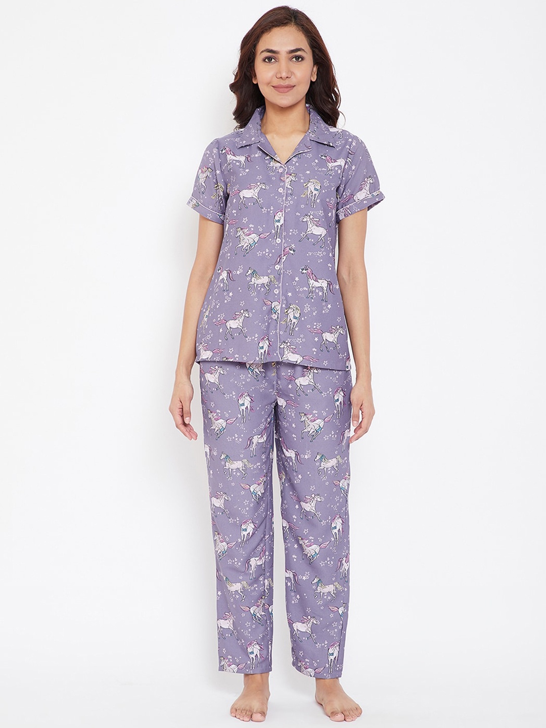 

Clovia Women Purple Printed Nightsuit