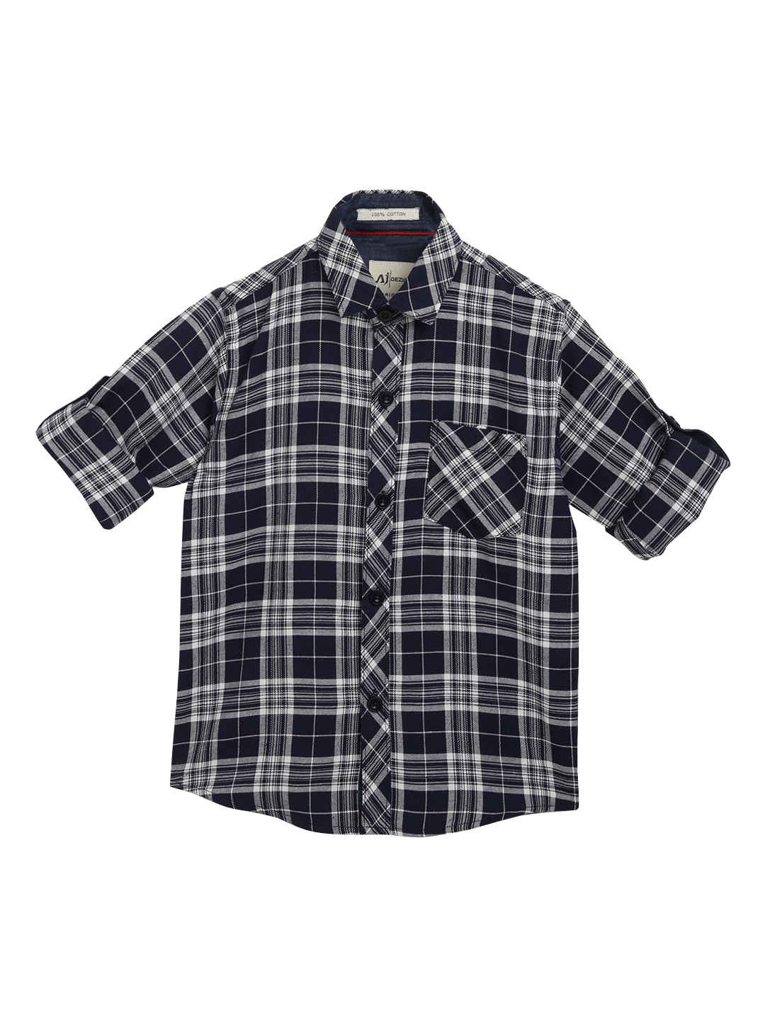 

Aj DEZInES Boys Navy Blue & White Regular Fit Checked Casual Shirt