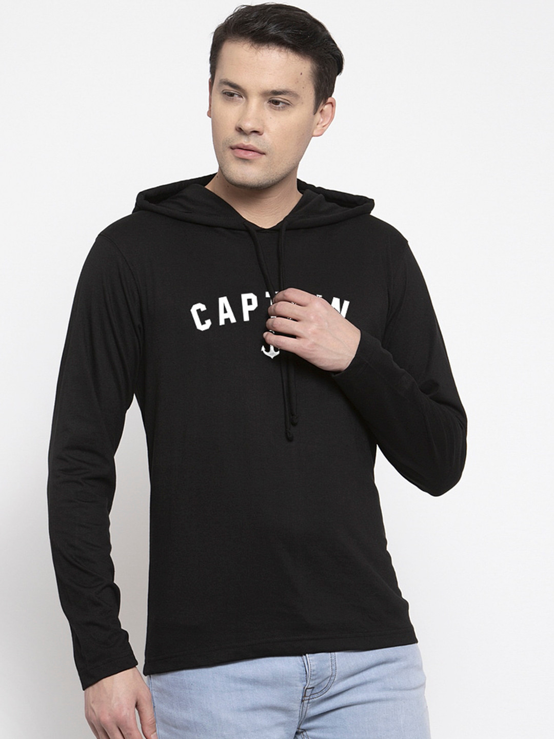 

Friskers Men Black Printed Hood T-shirt