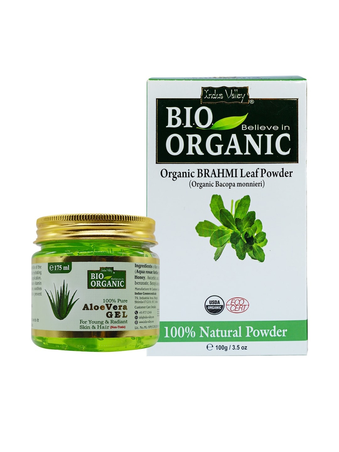 

Indus valley brahmi powder & aloe vera gel combo, Green
