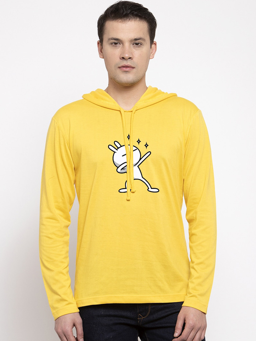 

Friskers Men Yellow Printed Hood T-shirt