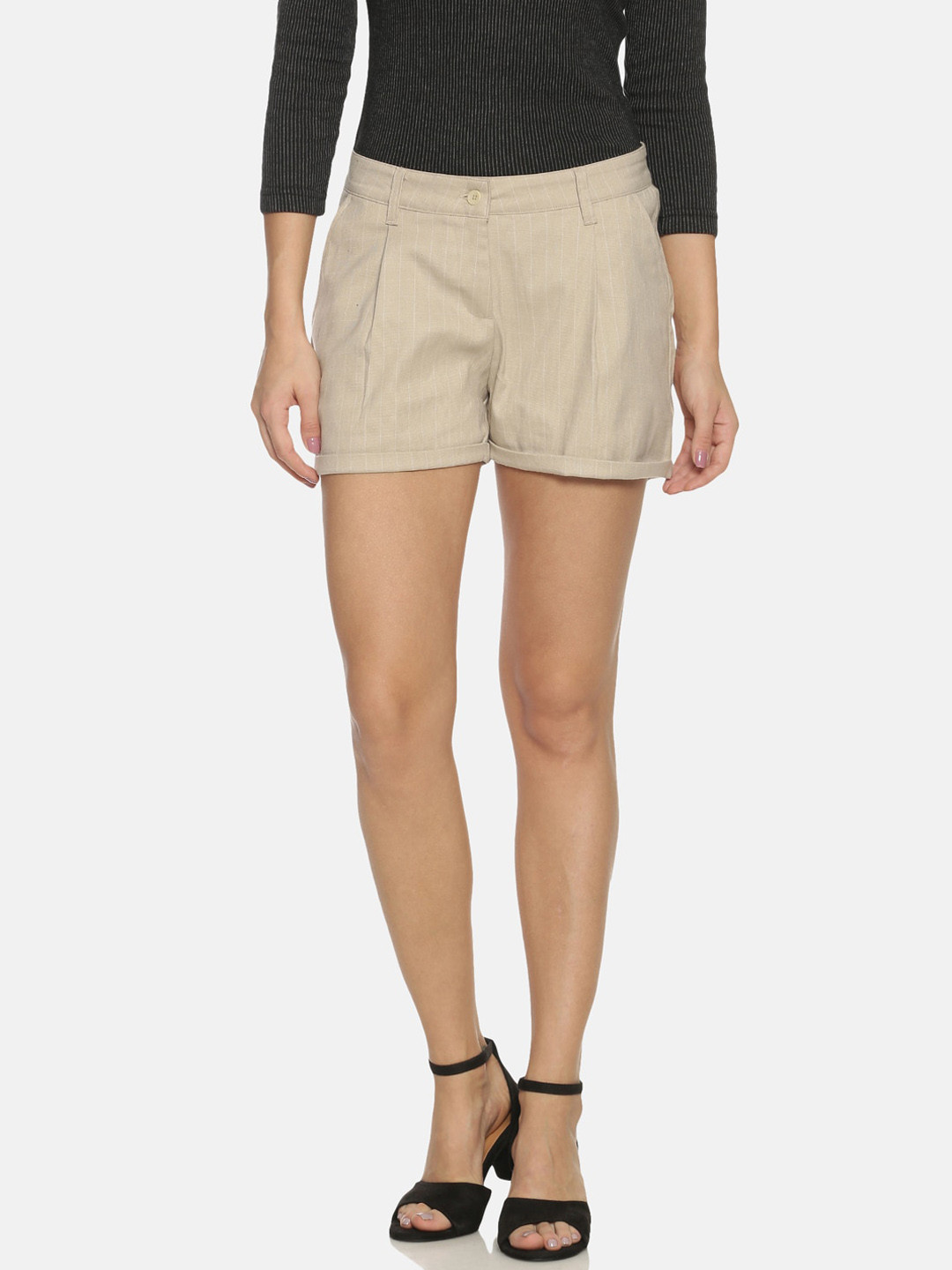 

Bene Kleed Women Beige Solid Slim Fit Regular Shorts