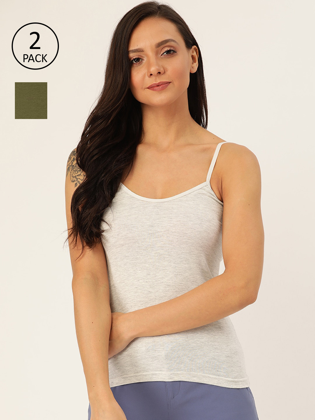 

Lady Lyka Women Pack of 2 Solid Camisoles, Grey melange