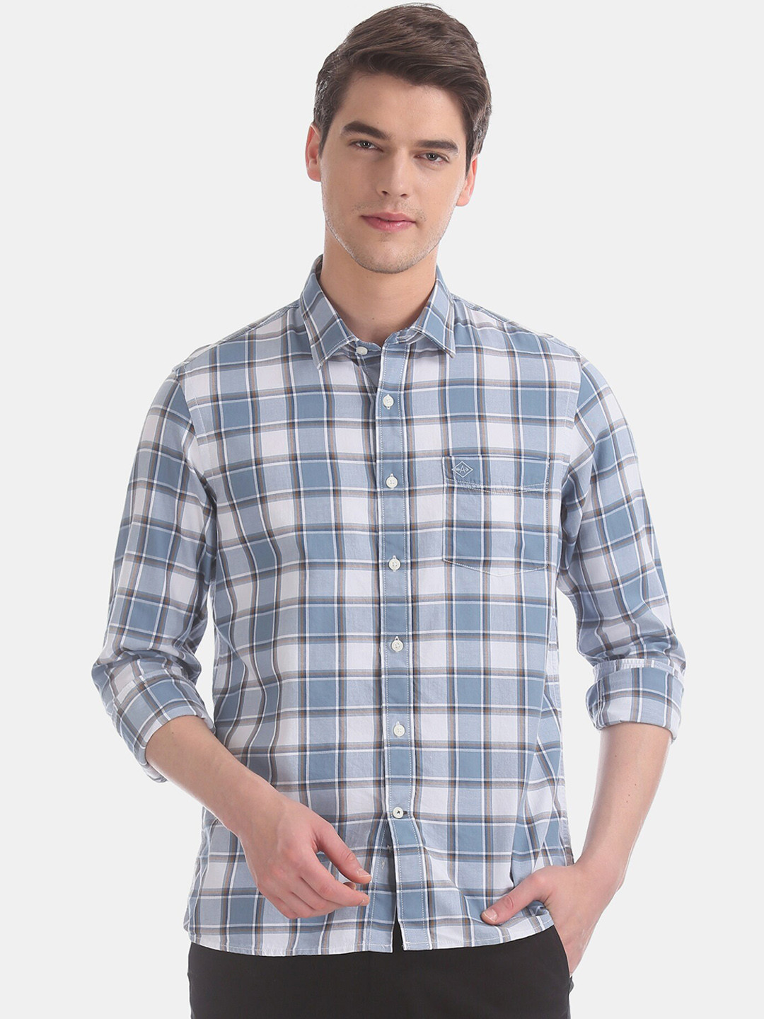 

Arrow Sport Men Blue & White Slim Fit Checked Casual Shirt