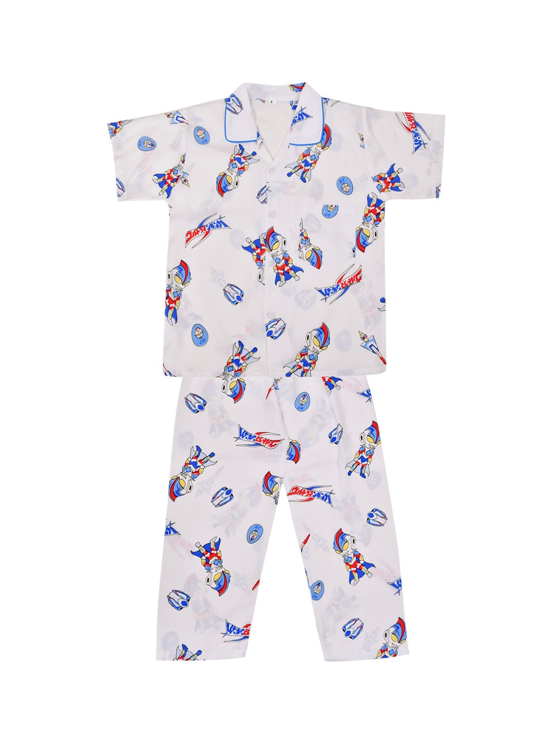 

Wish Karo Kids White & Blue Printed Nightsuit