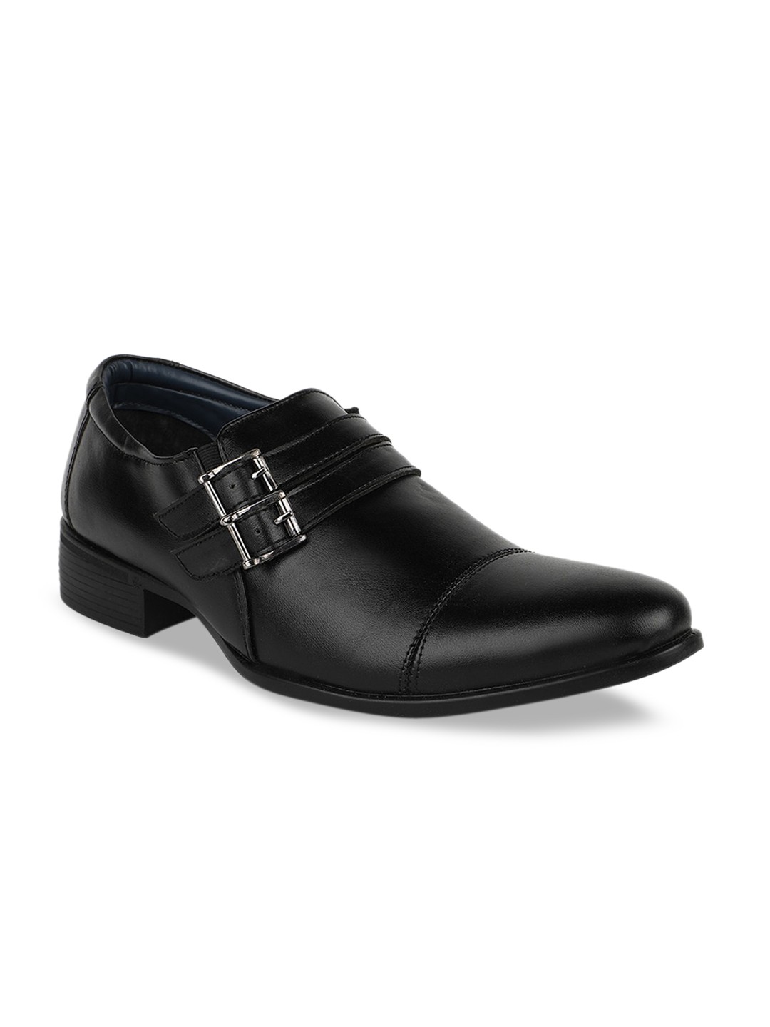 

Bata Men Black Solid Formal Leather Monk Shoes