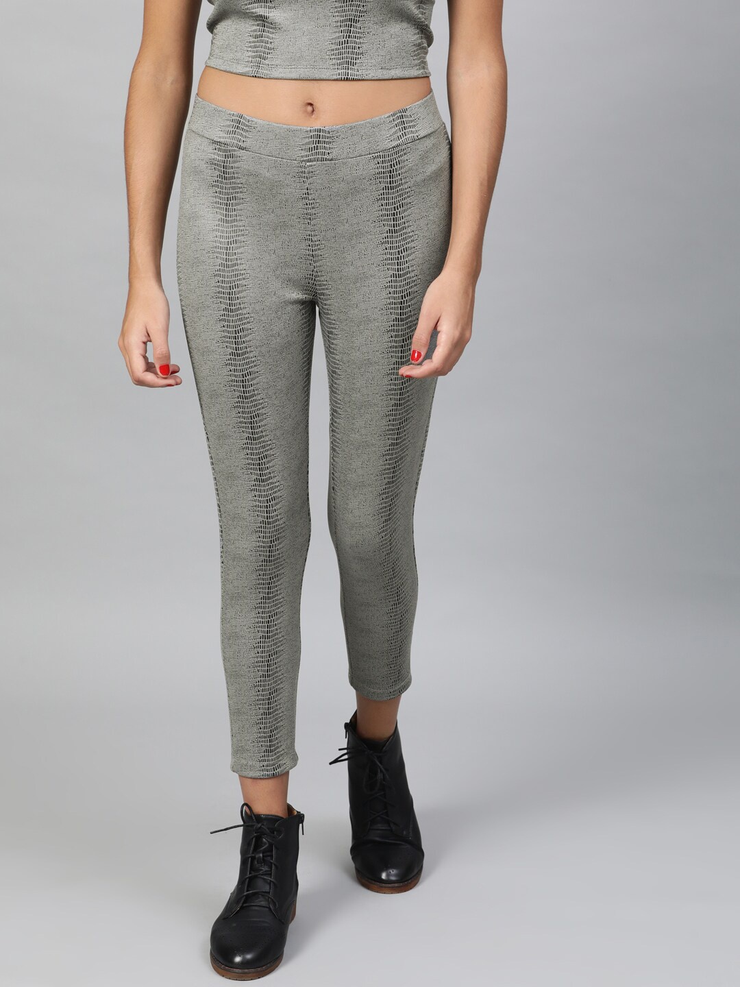 

STREET 9 Women Grey Printed Skinny-Fit Treggings