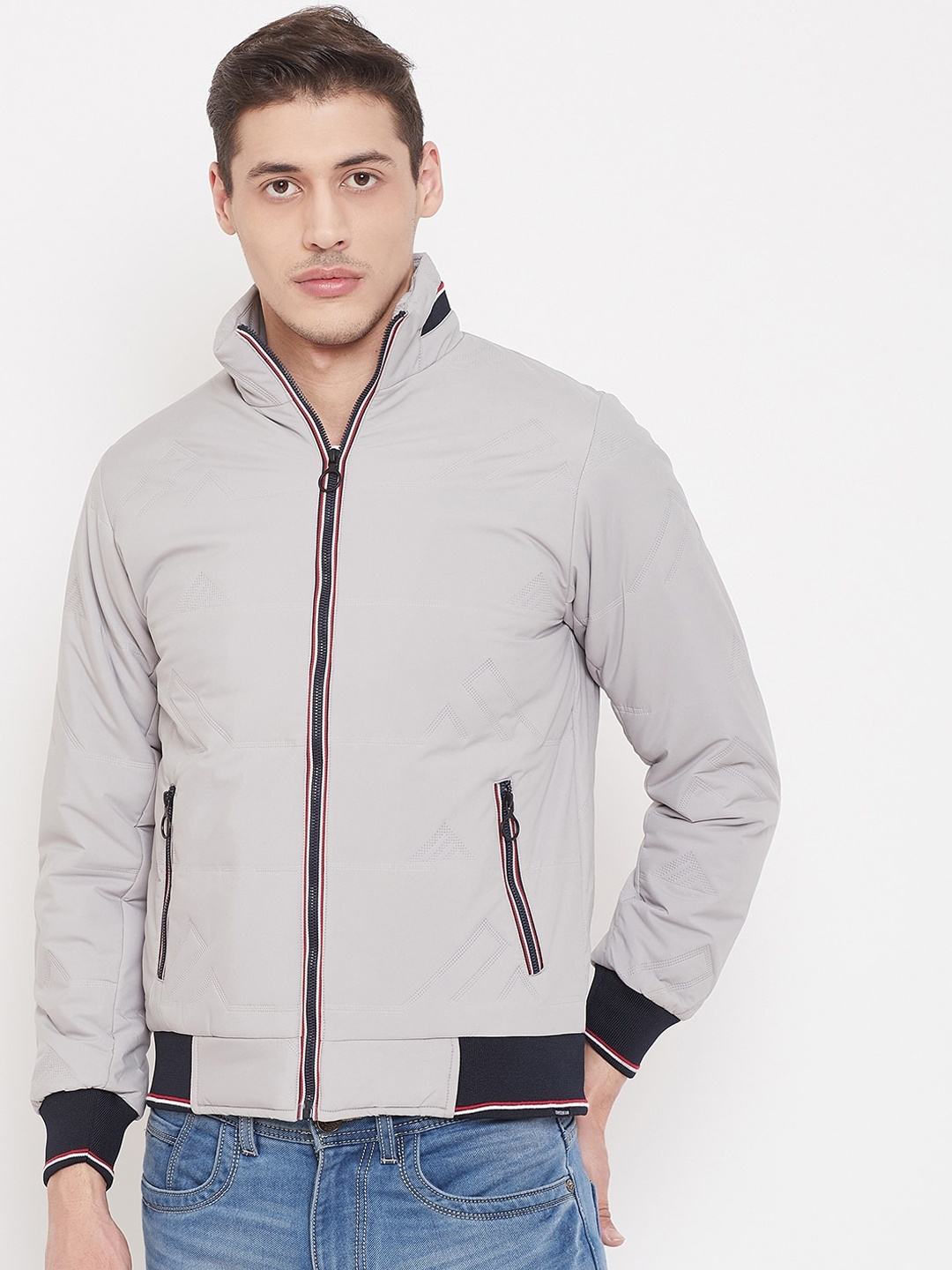

Crimsoune Club Men Grey Solid Windcheater & Water Resistant Bomber Jacket