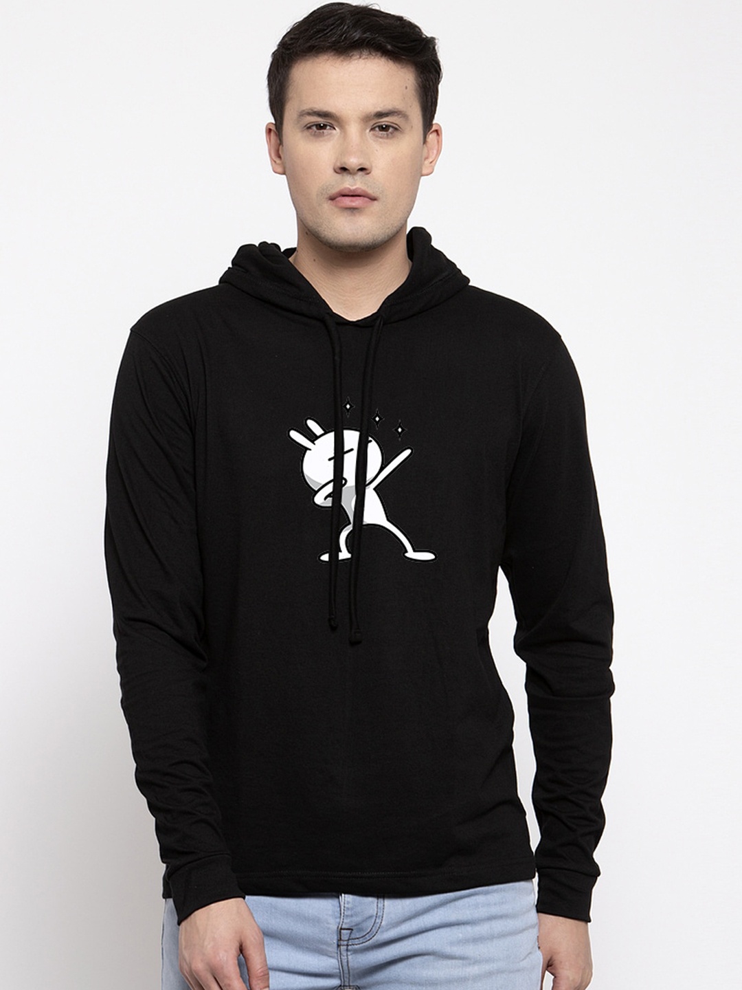 

Friskers Men Black Printed Hood T-shirt