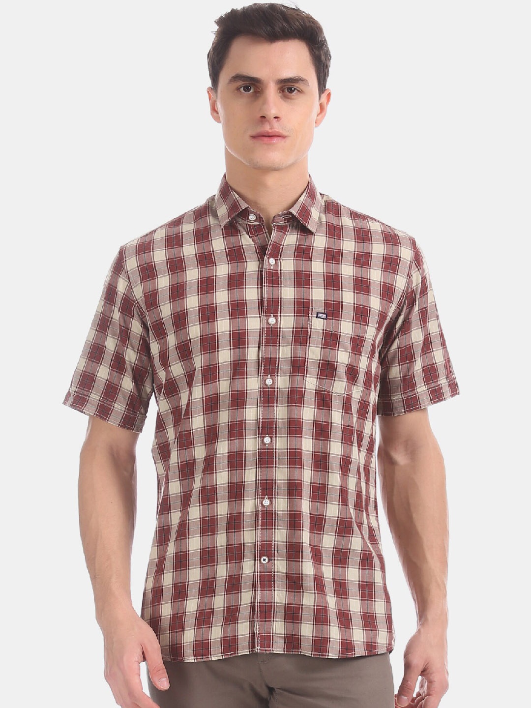 

Arrow Sport Men Maroon & Beige Regular Fit Checked Casual Shirt