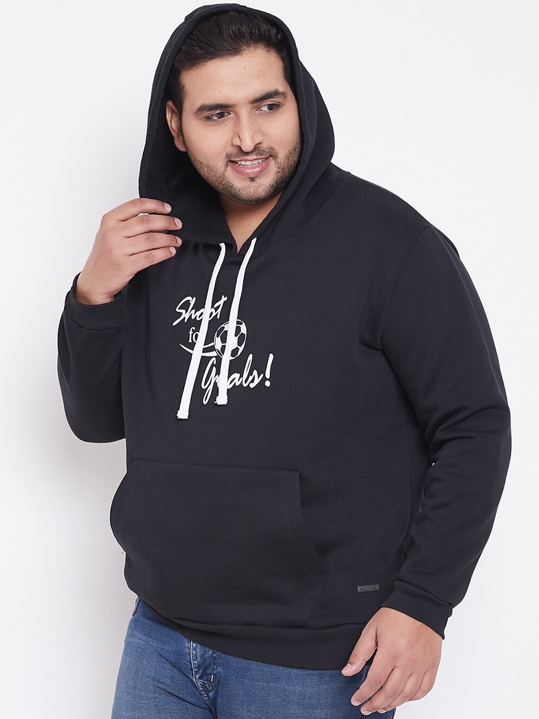 

Instafab Plus Men Black Printed Hooded Sweatshirt