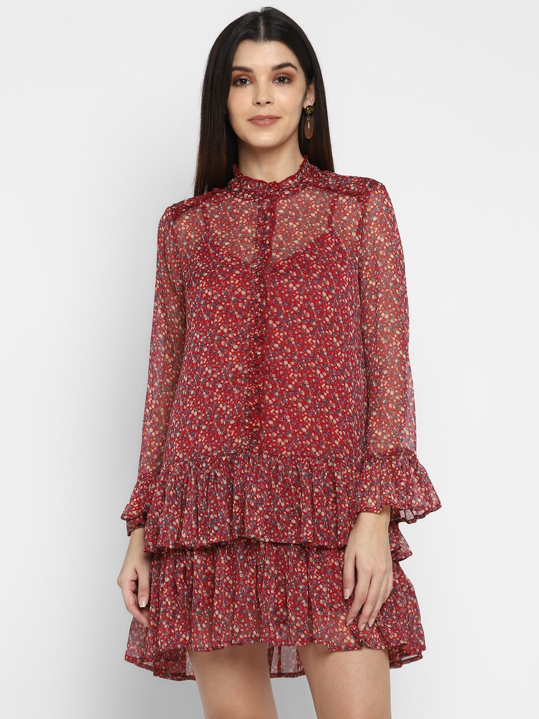 

Aditi Wasan Red Floral Mini A-Line Dress