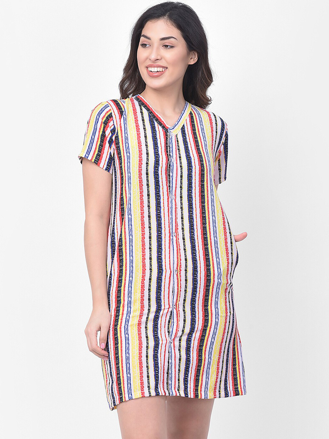 

Clovia Women Multicoloured Striped Nightdress, Multi