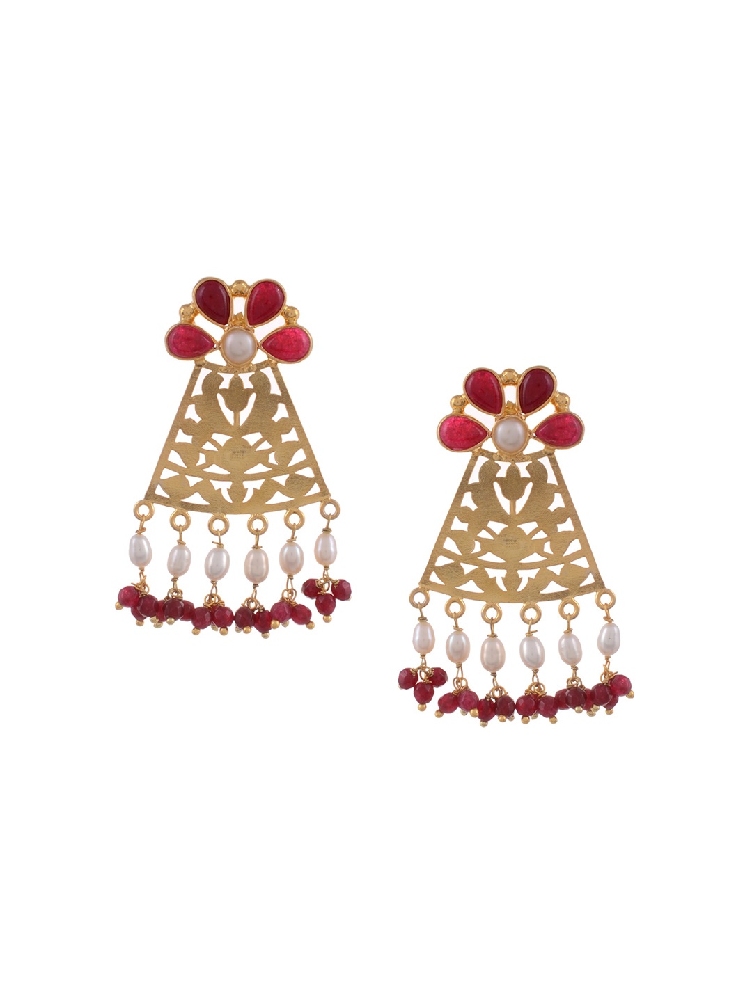 

Silvermerc Designs Gold-Toned & Pink Floral Drop Earrings