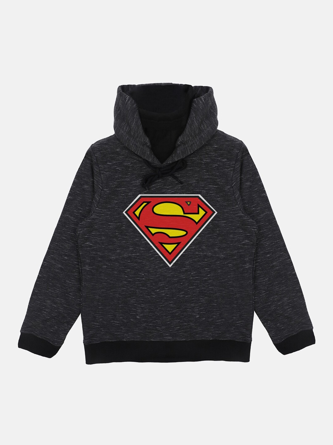 

Superman Boys Charcoal Printed Hooded Sweatshirt With Attached Face Covering