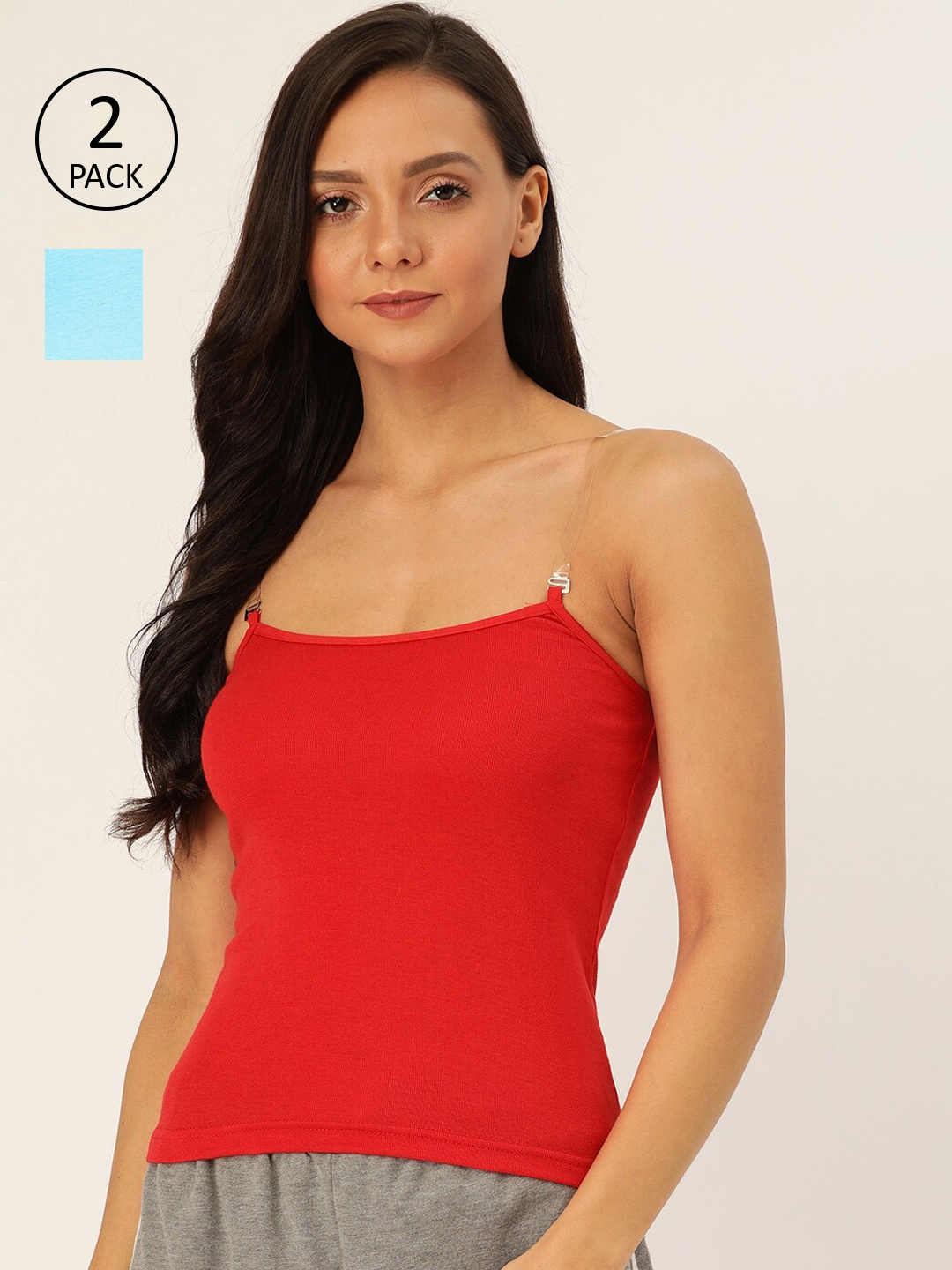

Lady Lyka Women Pack of 2 Solid Camisoles, Red