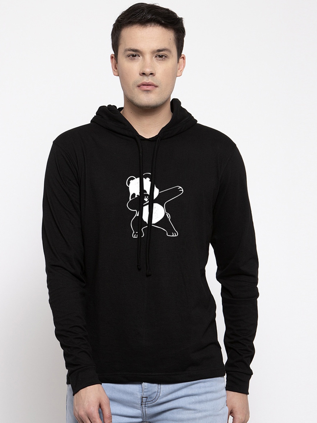

Friskers Men Black Printed Hood T-shirt