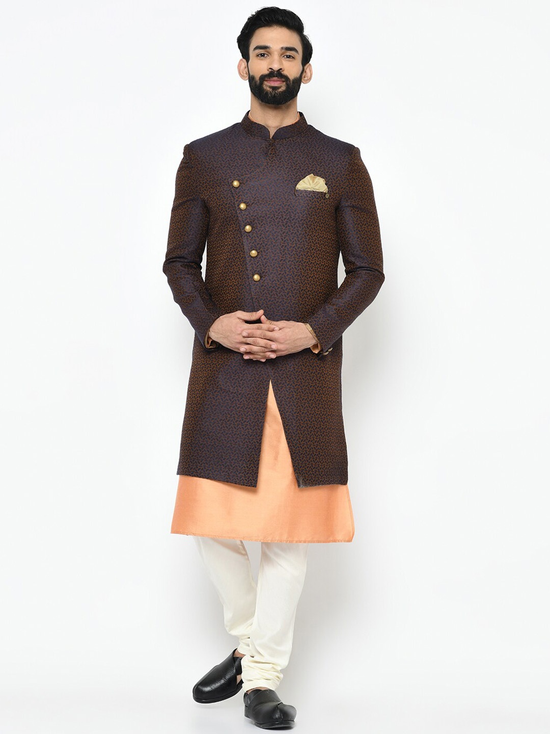 

KISAH Men Self-Design Indowestern Sherwani Set, Blue