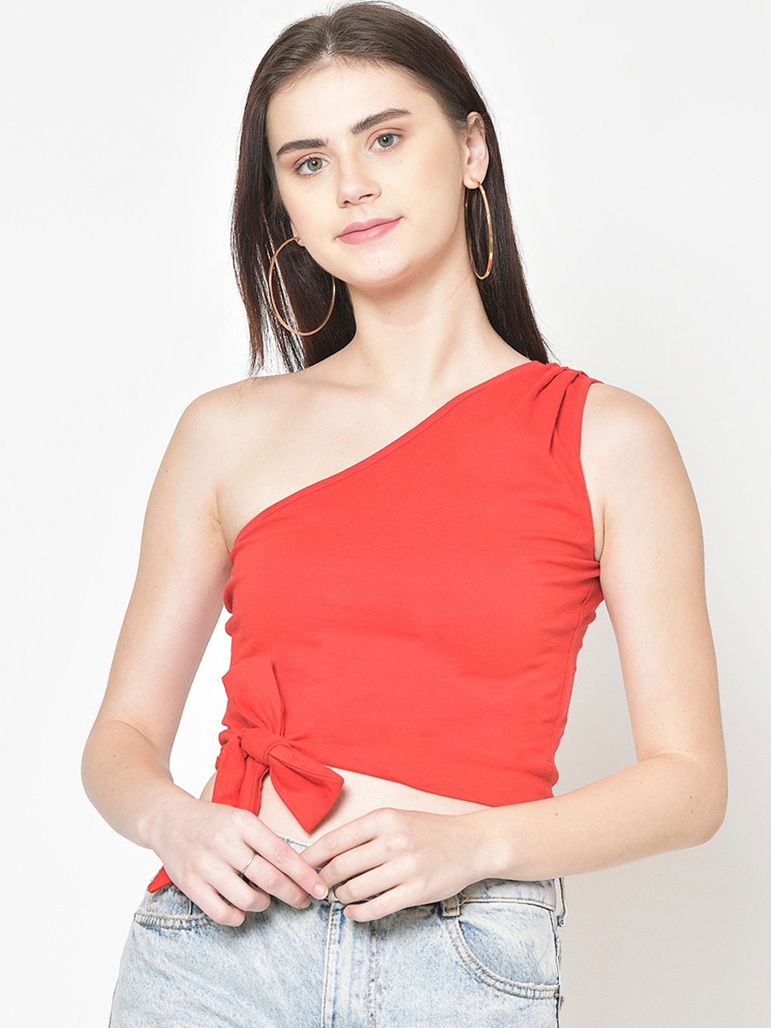 

Cation Women Red Solid Pure Cotton Top