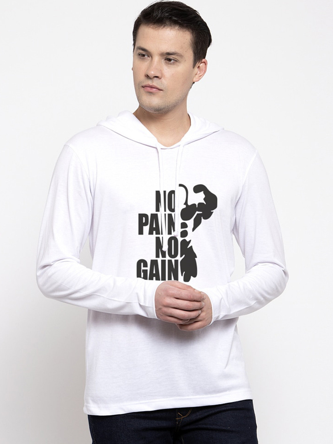 

Friskers Men White Printed Hood T-shirt
