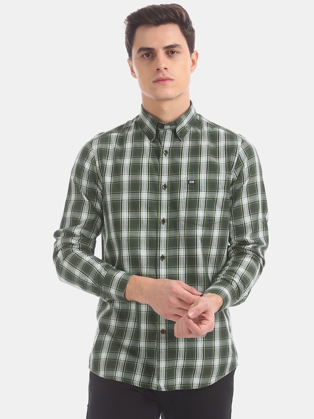 

Arrow Sport Men Green & White Regular Fit Checked Casual Shirt
