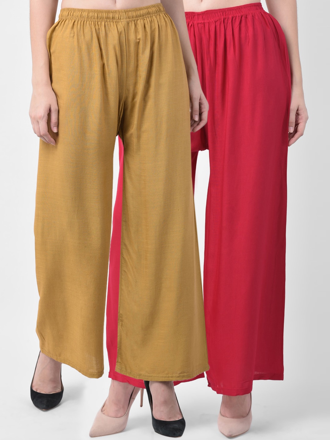 

GRACIT Women Pack of 2 Solid Flared Palazzos, Red