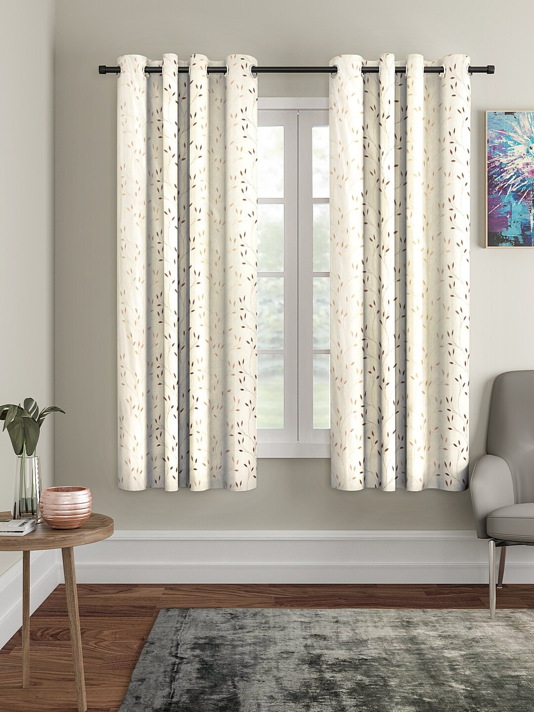 Cortina Set of 2 Printed Regular Window Curtains, White