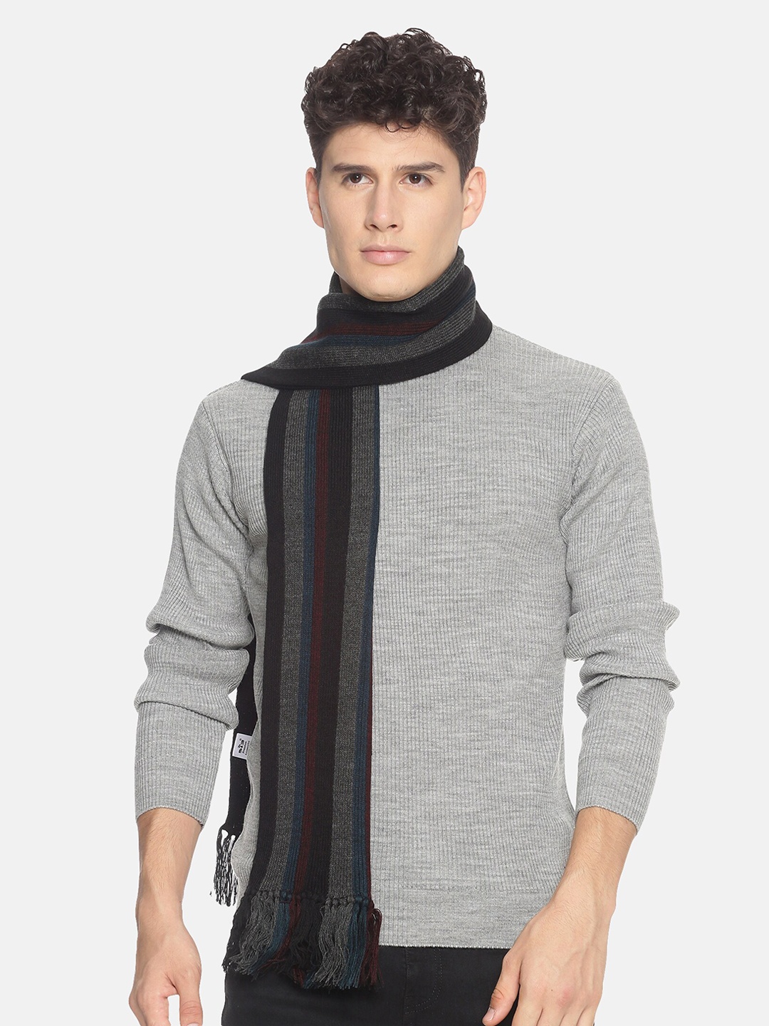 

513 Men Grey & Blue Striped Muffler, Multi
