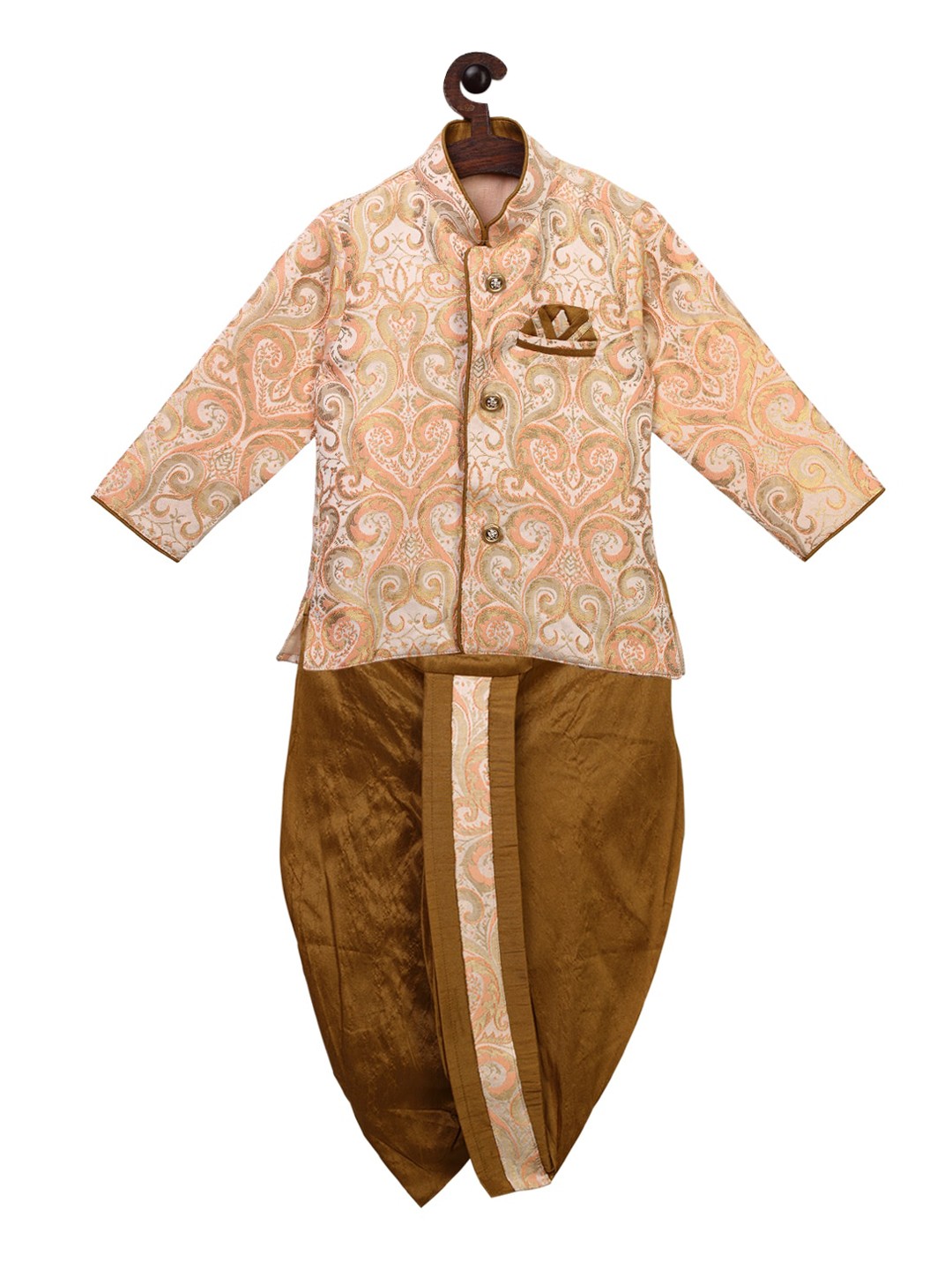 

Ridokidz Boys Peach & Brown Woven Design Kurta with Dhoti Pants