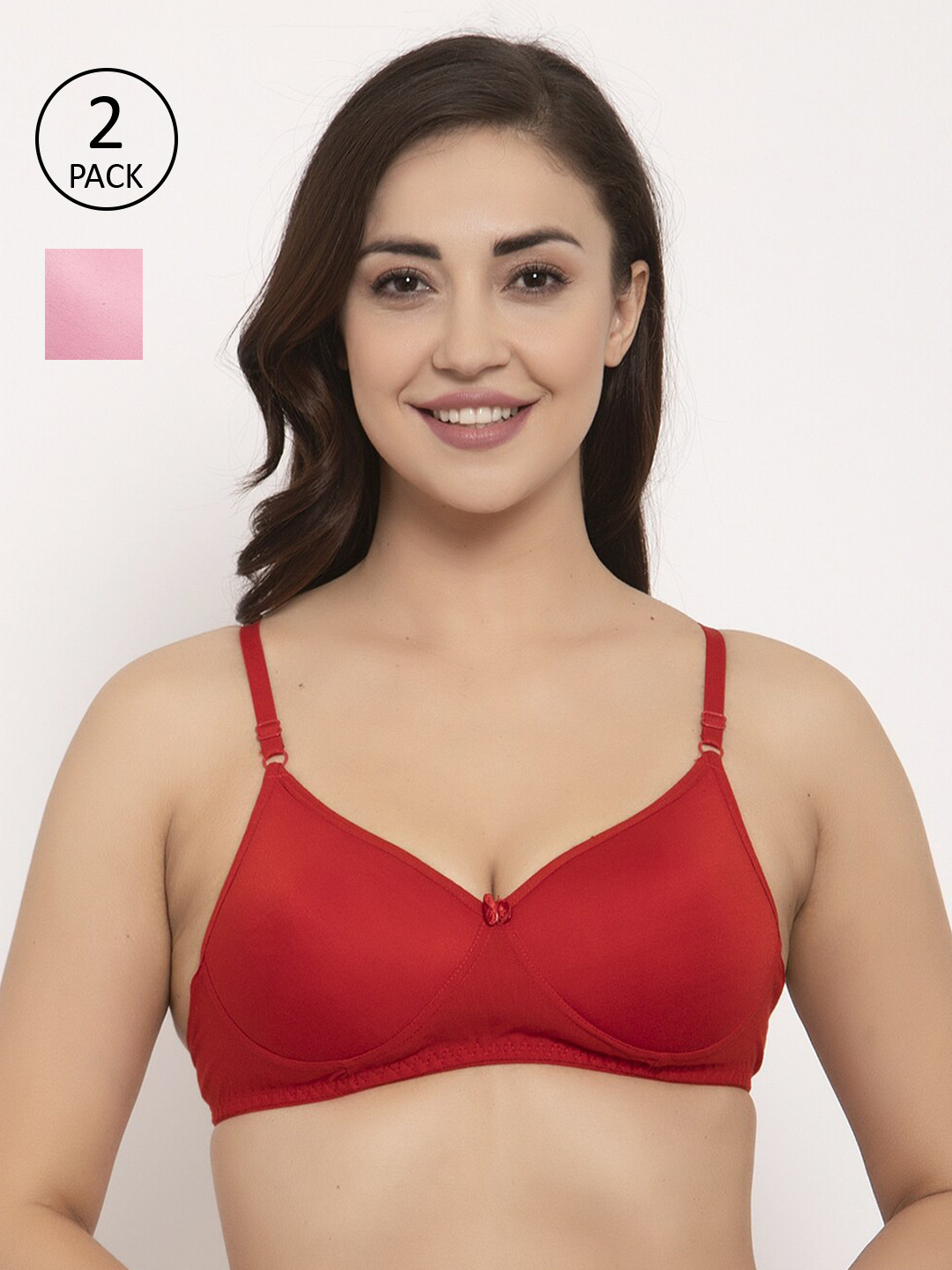 

GRACIT Pack of 2 Solid Push-Up Bras PW5-03-10-28B, Red
