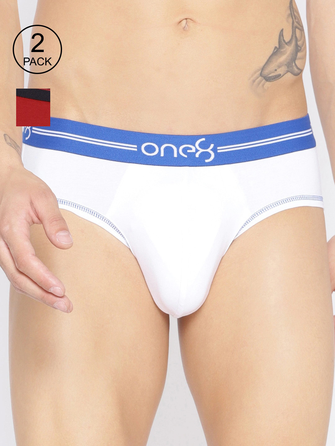 

one8 by Virat Kohli Men Pack of 2 White & Maroon Super Cotton Stretch Briefs 203-PO2
