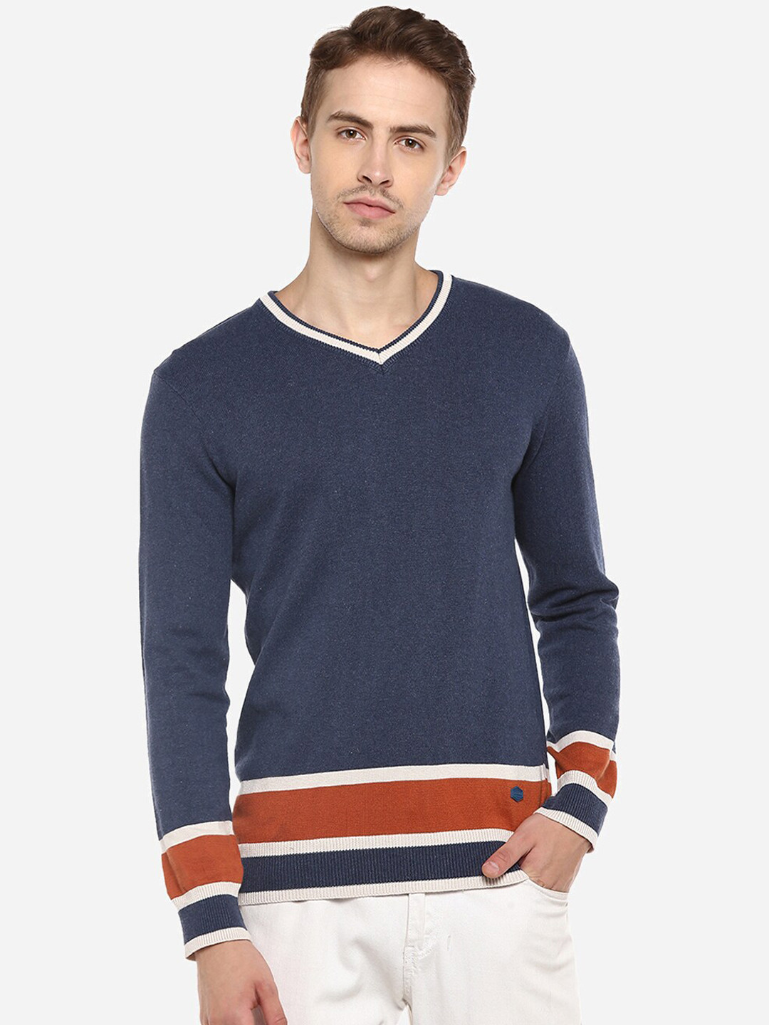 

Red Chief Men Blue & Orange Solid Sweater