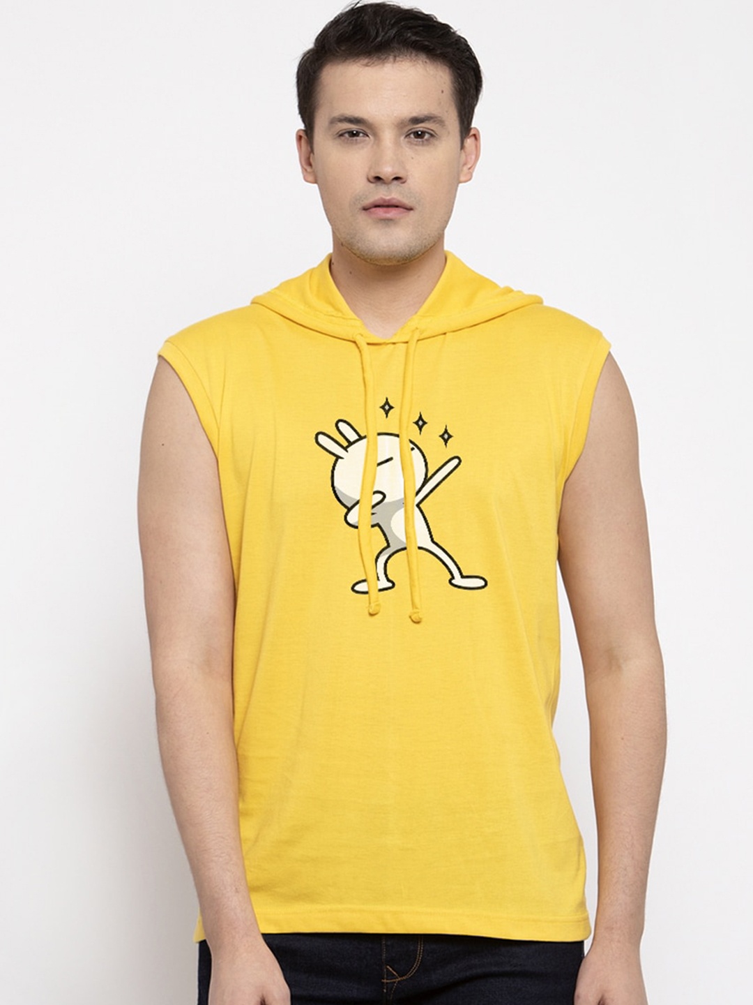 

Friskers Men Yellow Printed Hood T-shirt