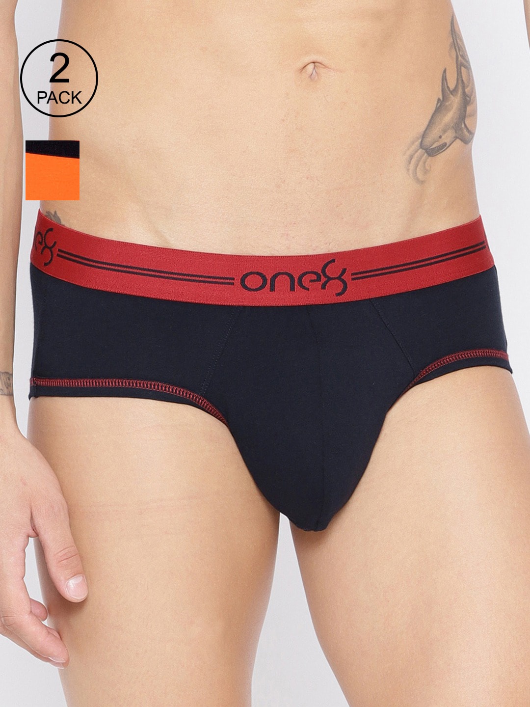 

one8 by Virat Kohli Men Pack Of 2 Solid Super Cotton Stretch Briefs 203-PO2, Navy blue
