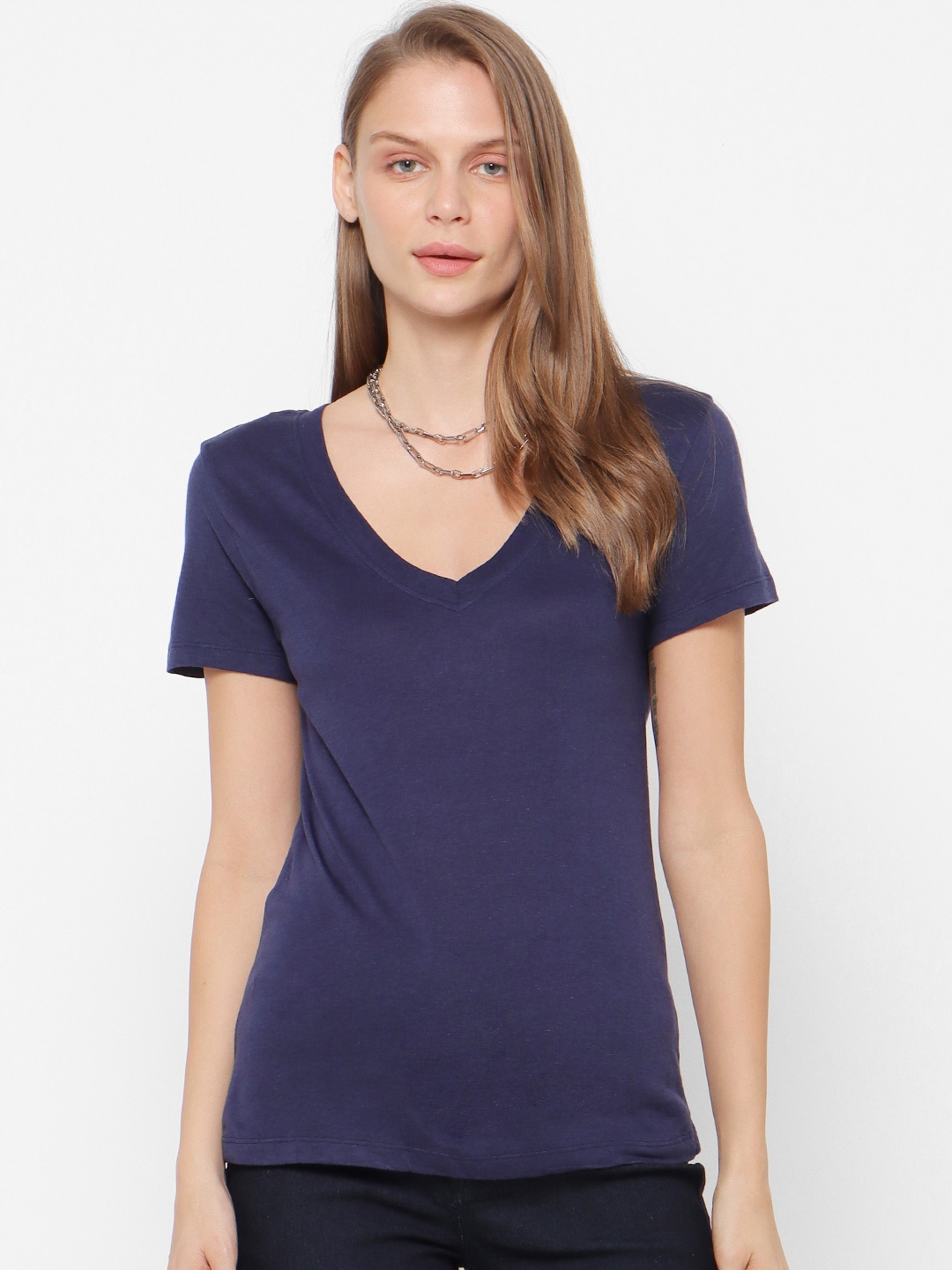 

FOREVER 21 Women Blue Solid Top