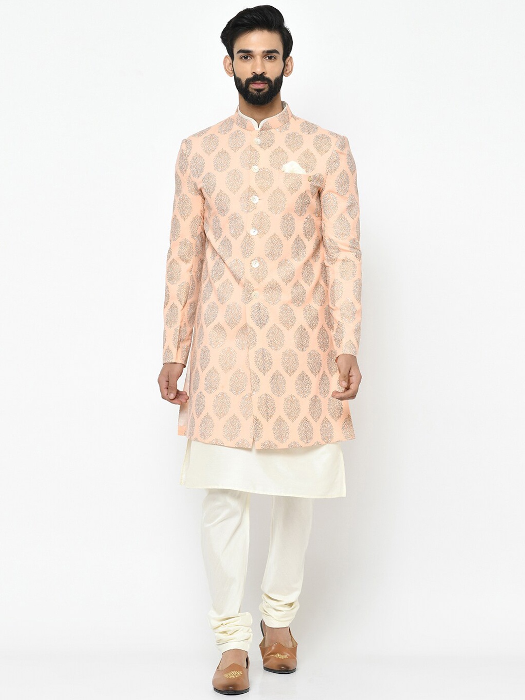 

KISAH Men Pink Kurta Indowestern Sherwani Set