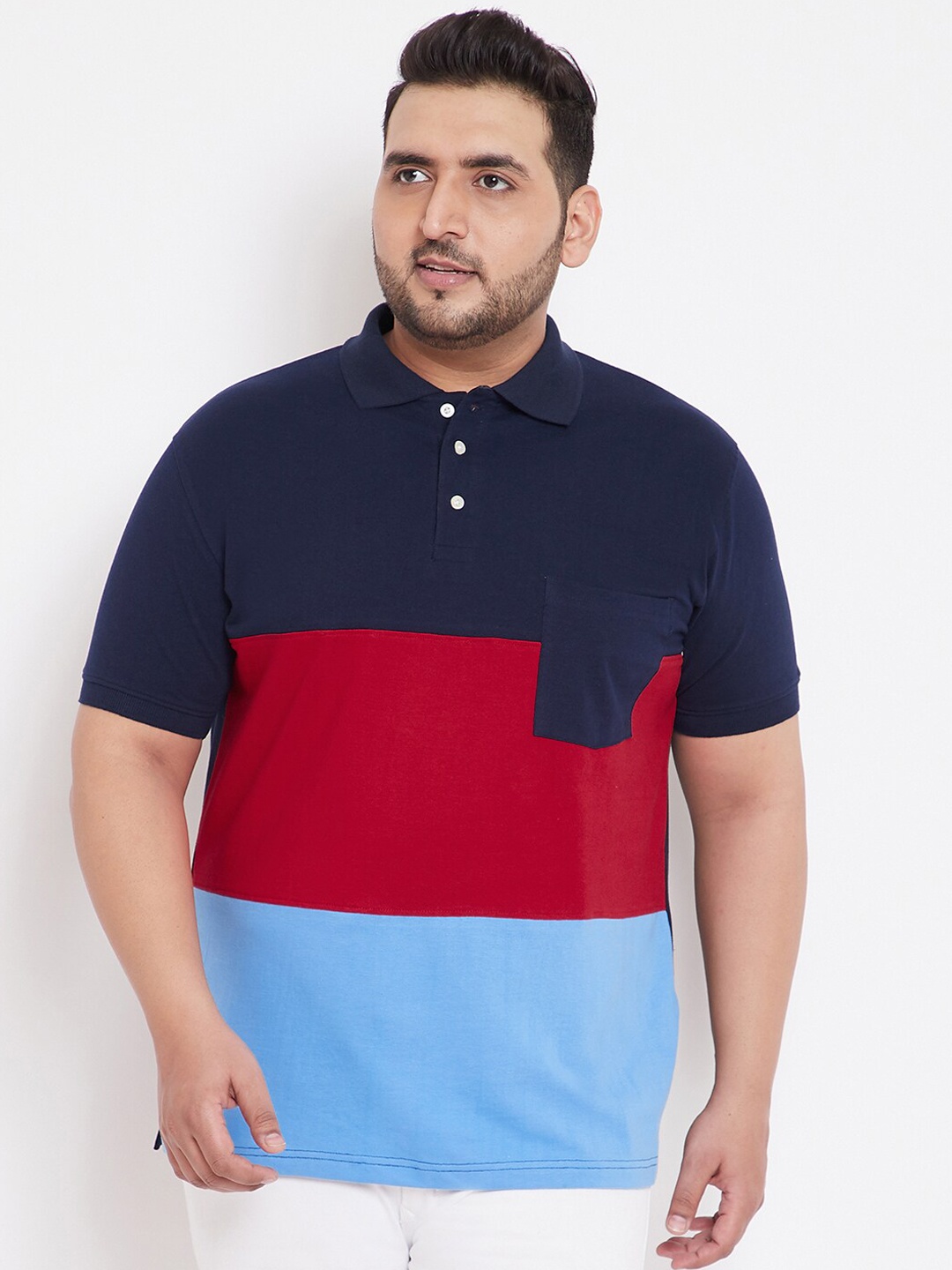 

bigbanana Men Men Plus Size Red Colourblocked Polo Collar T-shirt