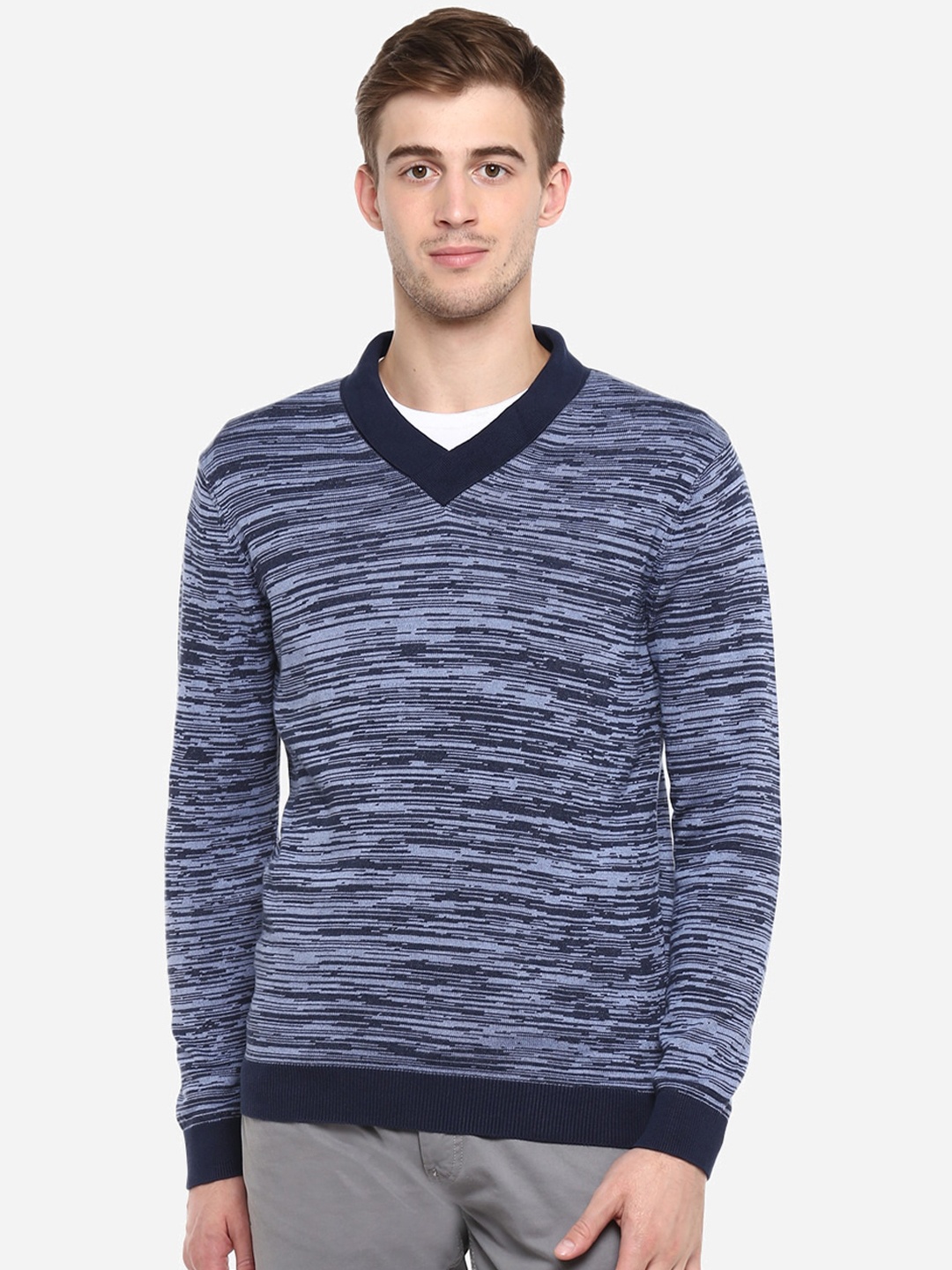 

Red Chief Men Blue Striped Pullover Sweater