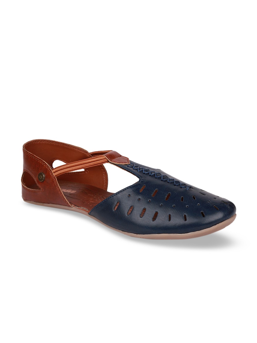 

Bata Women Navy Blue & Brown Colourblocked PU Ballerinas