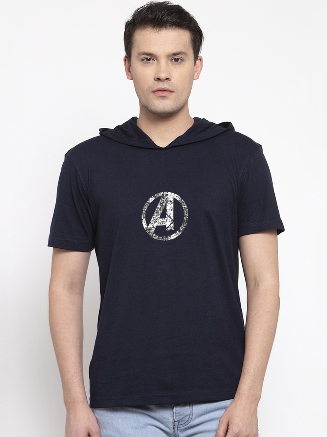 

Friskers Men Navy Blue Avengers Printed Hood T-shirt