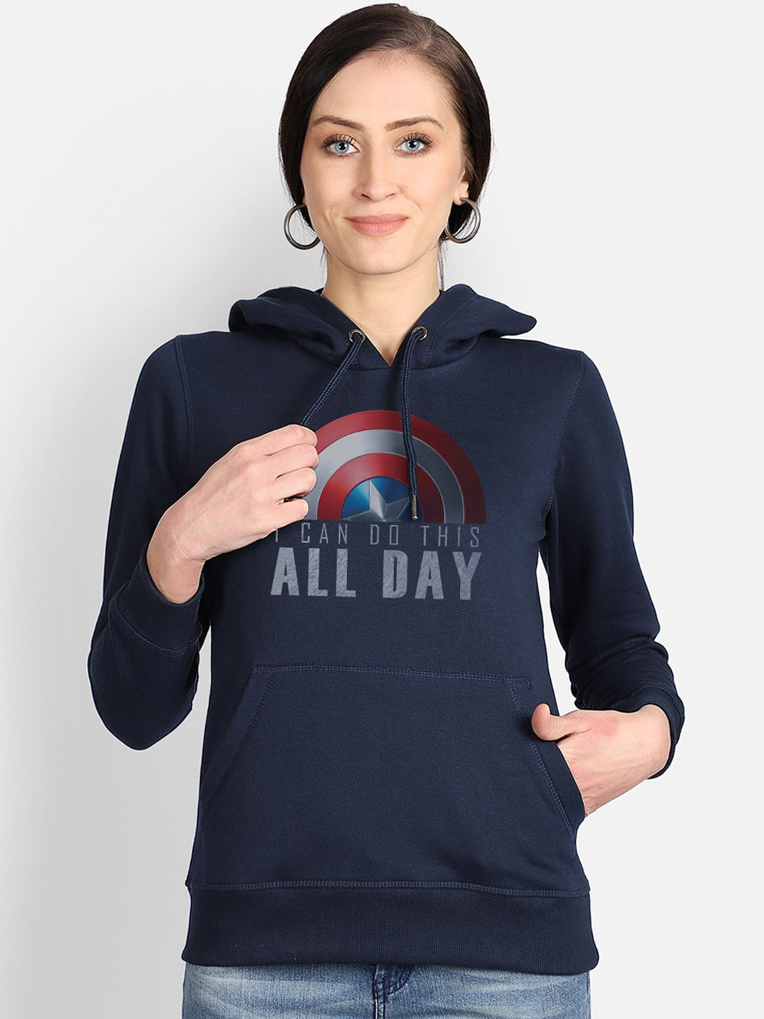 

Free Authority Captain America Print Navy Hoodie for Women, Navy blue