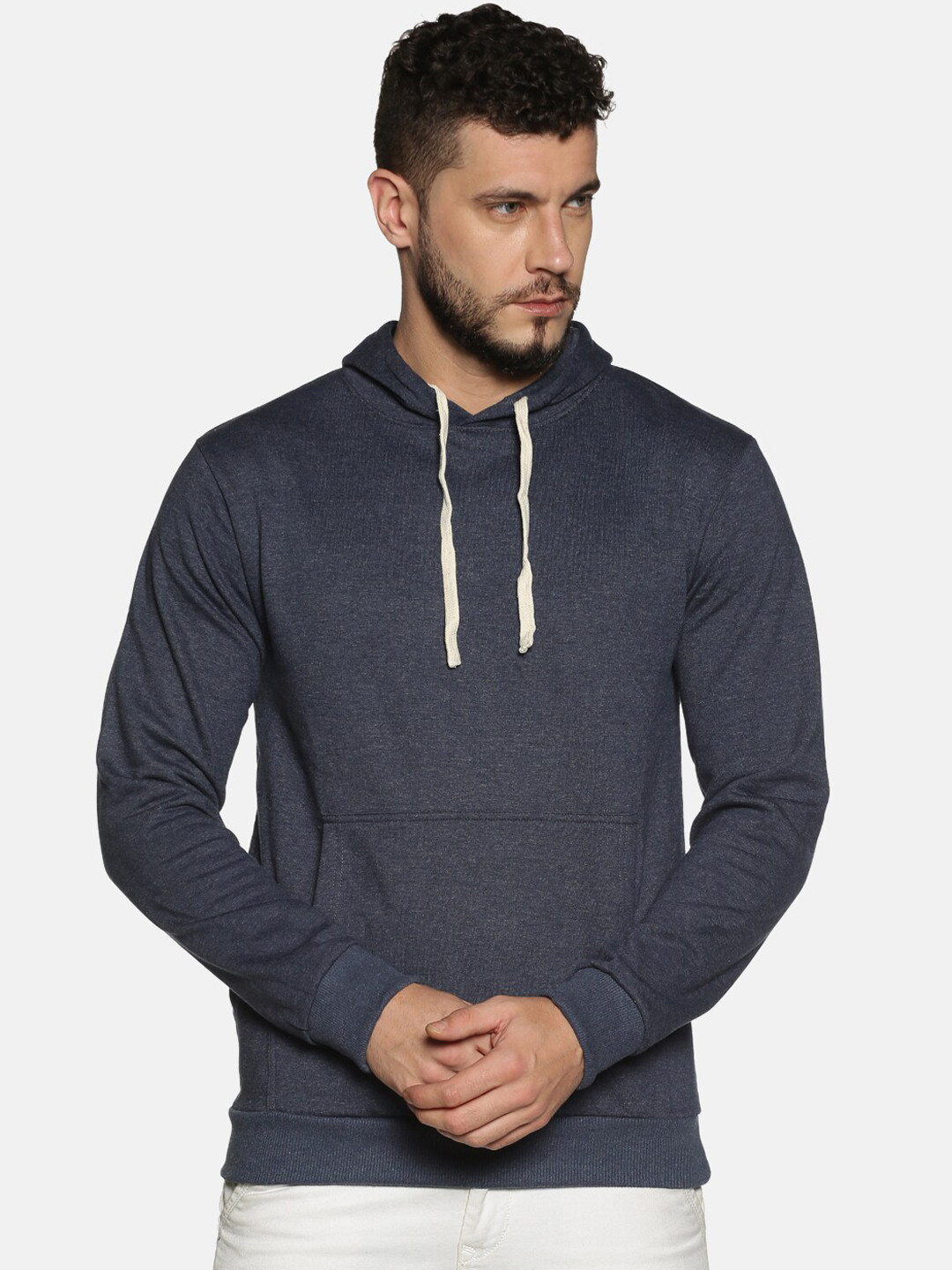 

Instafab Men Blue Solid Hooded Sweatshirt