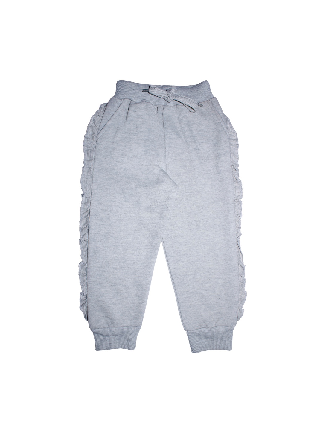 

KiddoPanti Girls Grey Melange Solid Straight-Fit Joggers With Side Frill Tape