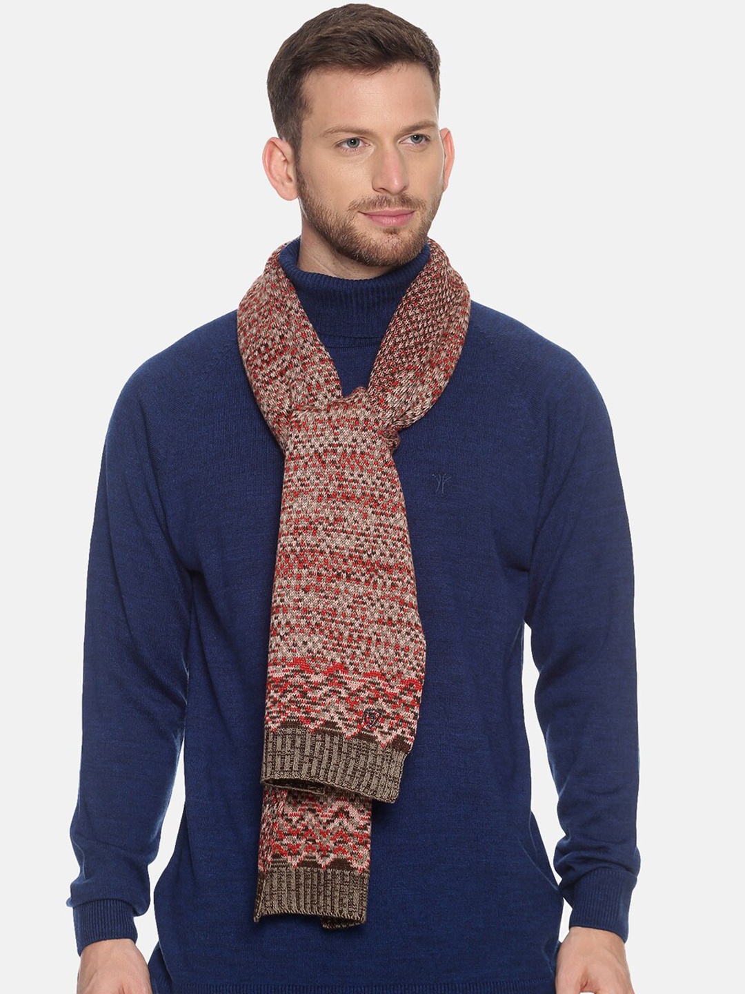 

513 Men Beige & Red Woven Design Mufflers