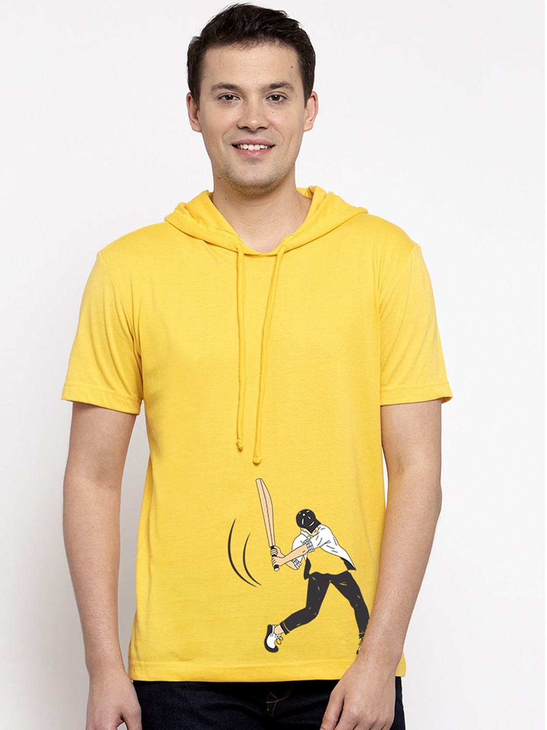 

Friskers Men Yellow Printed Hood T-shirt